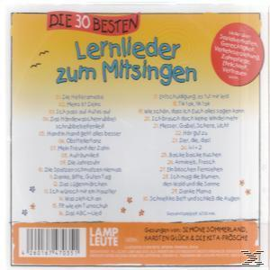 Rückseite einer CD-Hülle mit deutschem Text, Titel ist Die 30 Besten Lernlieder.
