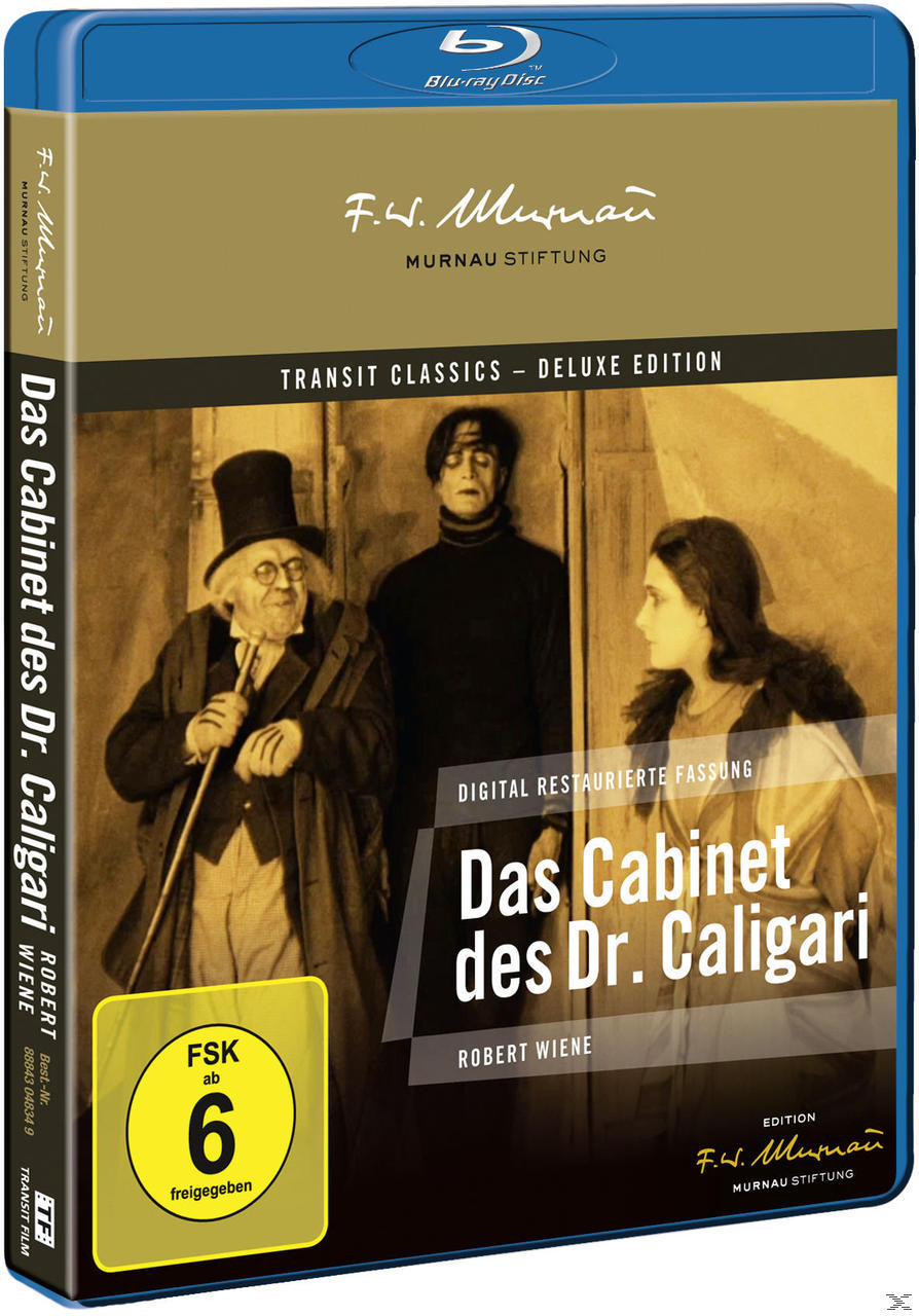 Filmcover von Das Cabinet des Dr. Caligari mit drei Personen in einem Raum.