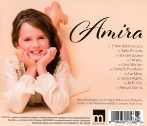 CD-Cover mit einem Mädchen, das ihren Kopf auf ihren Händen ruhen lässt. Text 'Amira' und Trackliste.