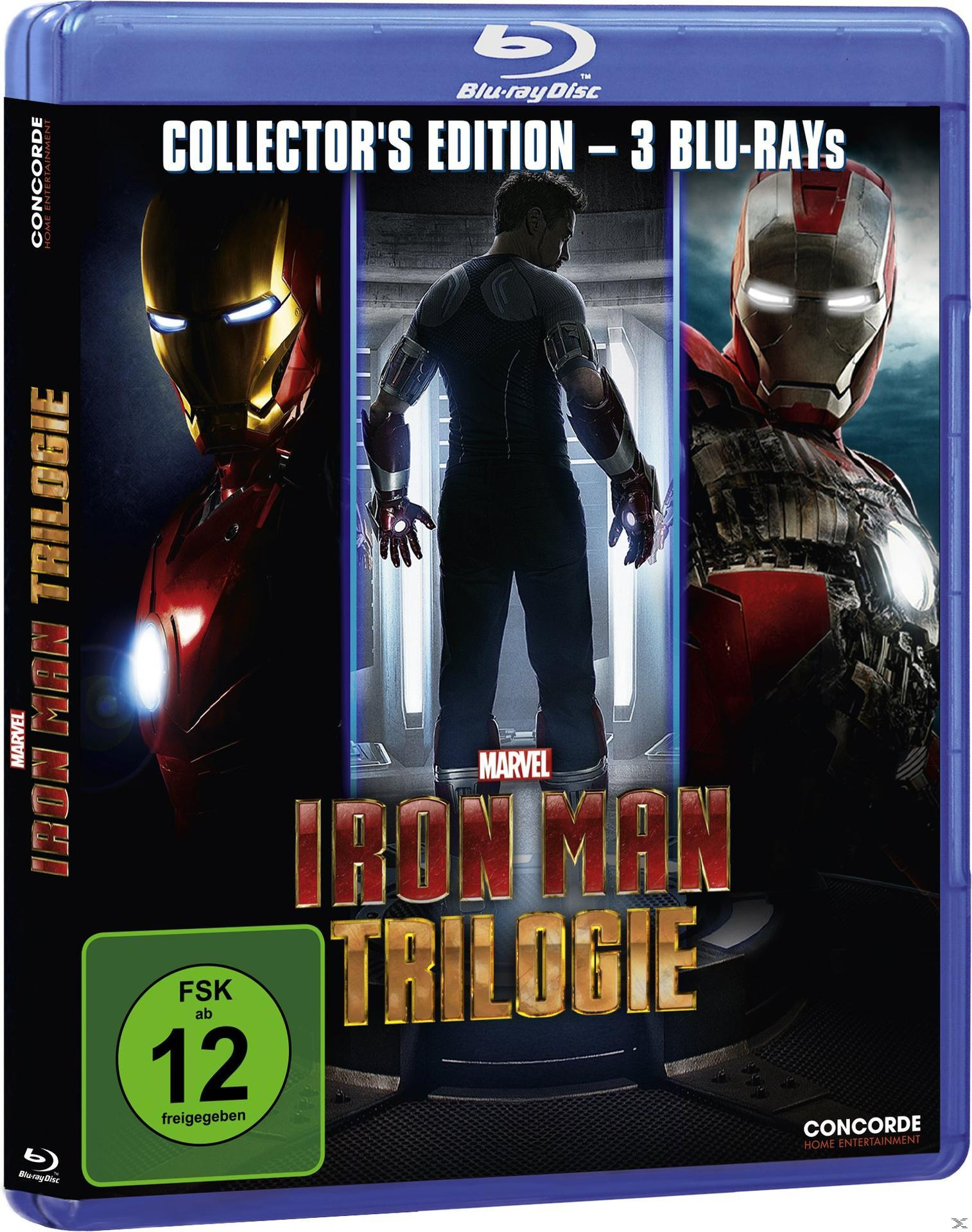 Blu-ray-Box-Set: Iron Man-Trilogie mit drei verschiedenen Iron Man-Anzügen.