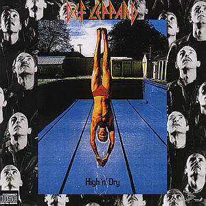 Def Leppard-Albumcover. Ein Taucher in roten Shorts. Hintergrund: Pool und Gesichter.