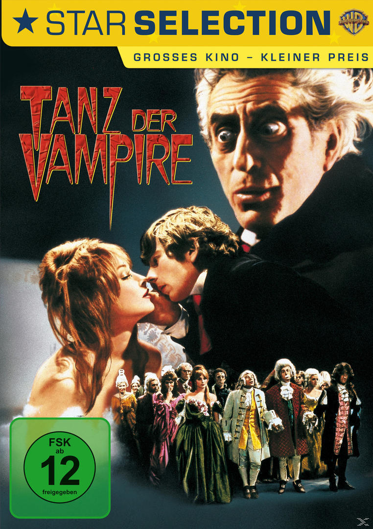 Filmcover für Tanz der Vampire. Ein Mann küsst eine Frau, eine Menge im Hintergrund.