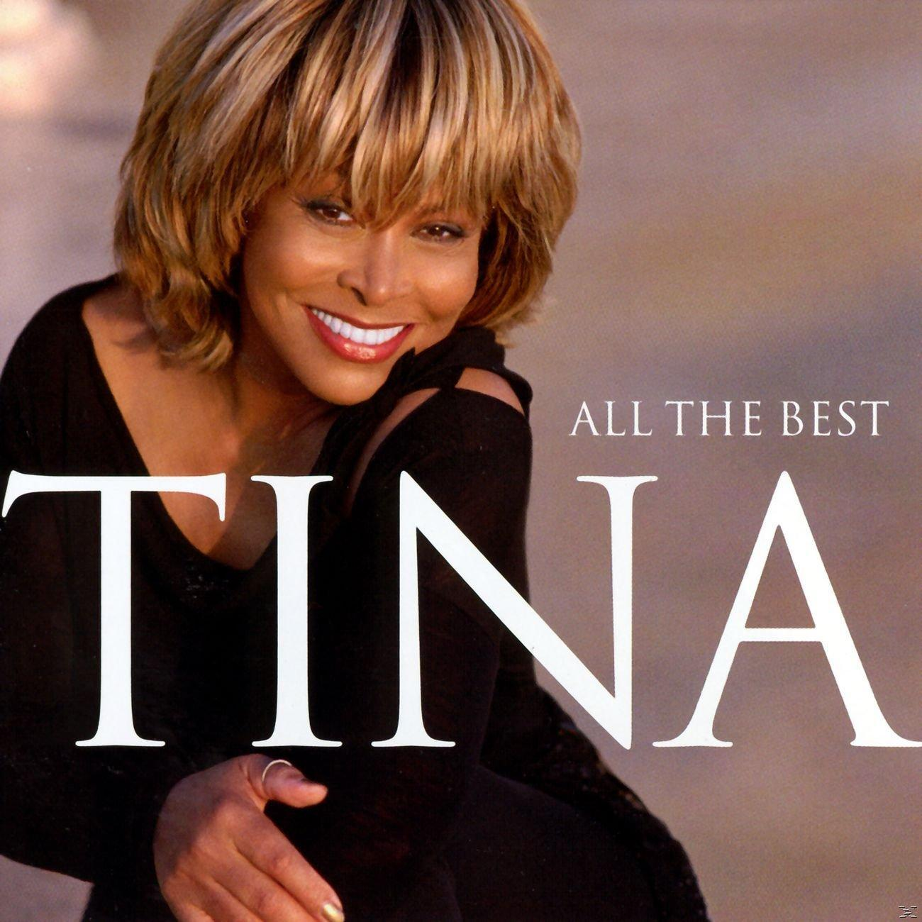 Tina Turner Albumcover. Sie lächelt, trägt ein schwarzes Oberteil. Text: Tina, All the Best.