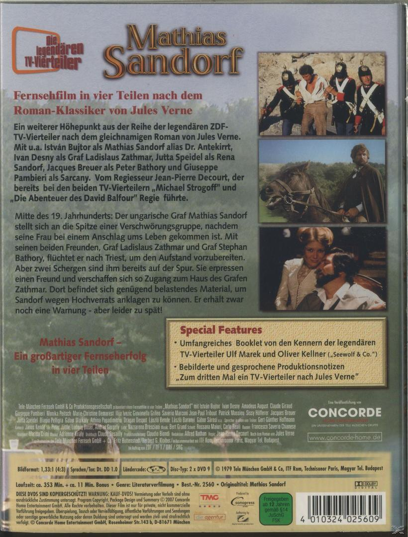 DVD-Cover: Mathias Sandorf. Schwarz-Weiß-Foto von Personen und ein Farbfoto von Personen.