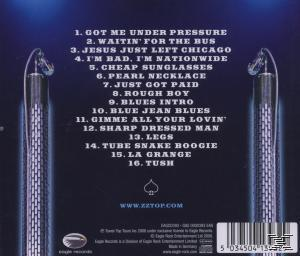 Albumcover: Eine Liste von Songtiteln. Zwei metallische Designs auf beiden Seiten.
