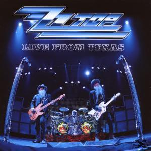 ZZ Top Band spielt auf der Bühne Instrumente. Live From Texas steht auf dem Cover.