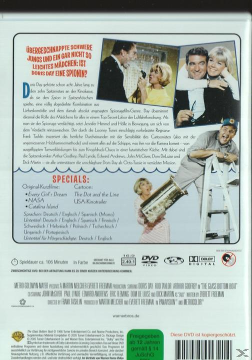 DVD-Cover für 'The Glass Bottom Boat'. Mit Doris Day, Rod Taylor und einer Bildcollage.