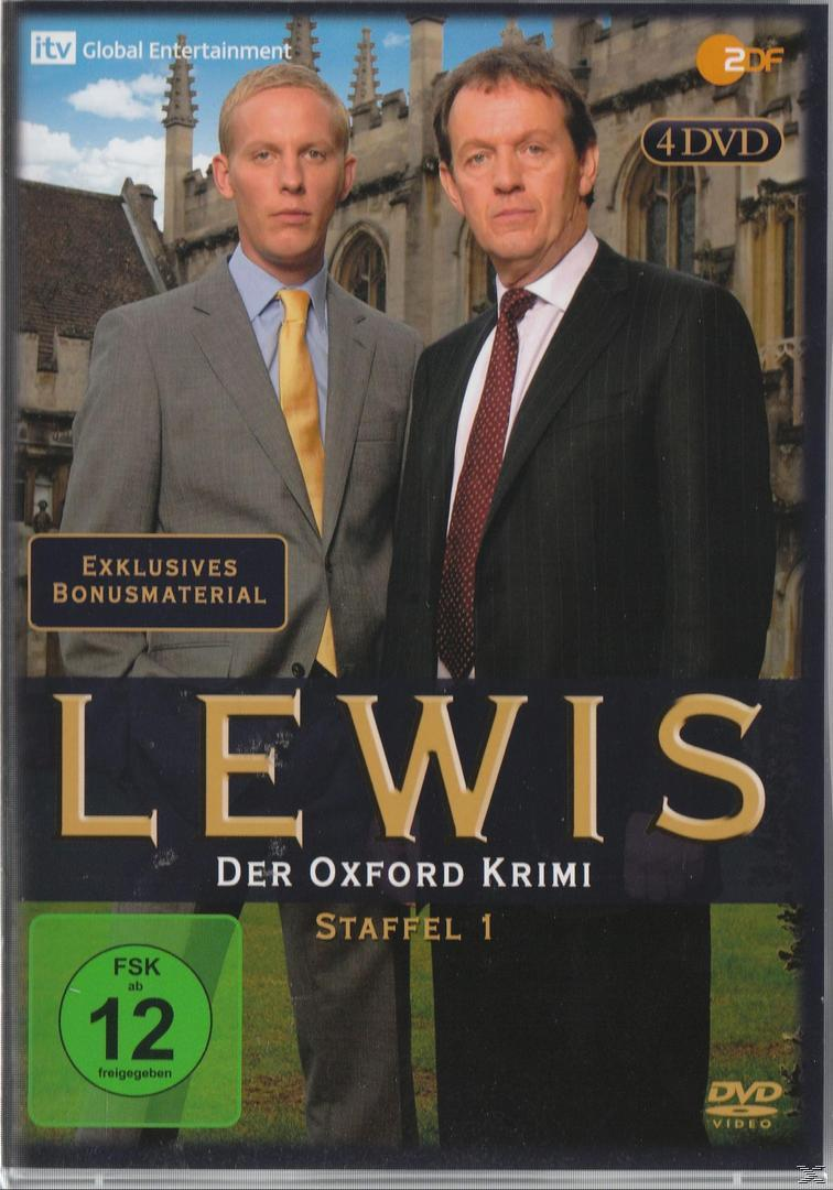 DVD-Cover von 'Lewis' mit zwei Männern in Anzügen, 'Der Oxford Krimi' und 4 DVD Logo.