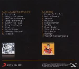 CD-Cover von Rage Against the Machine's Album Evil Empire. Enthält die Titelliste und das Albumcover.