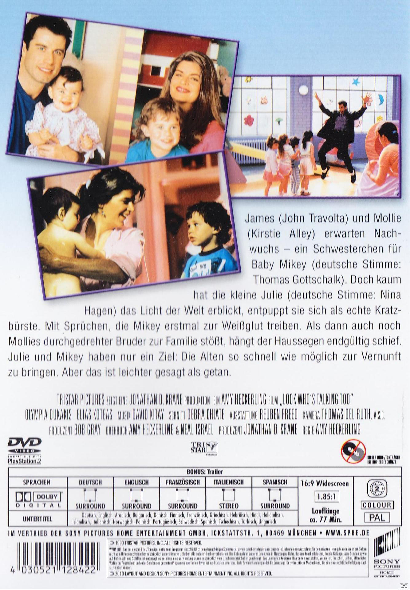 Filmdvd-Cover. Eine Familie ist vorne. Text 'Look Who's Talking Too'.