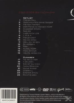 Schwarze DVD-Hülle mit weißem Text, Setlist. Setlist-Titel sind nummeriert und auf dem Case aufgelistet.