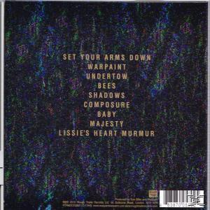 CD-Albumcover mit dunklem Hintergrund und Songtiteln, die in weißem Text aufgelistet sind.
