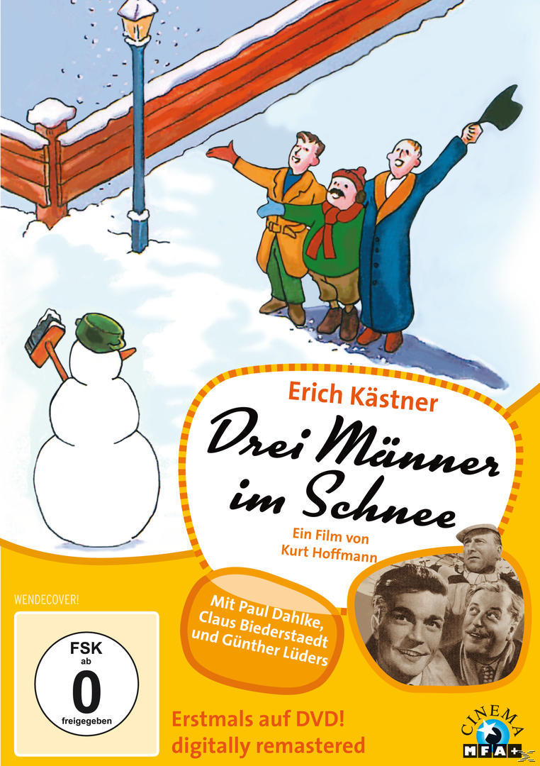 DVD-Cover eines deutschen Films mit einem Schneemann und drei Männern.