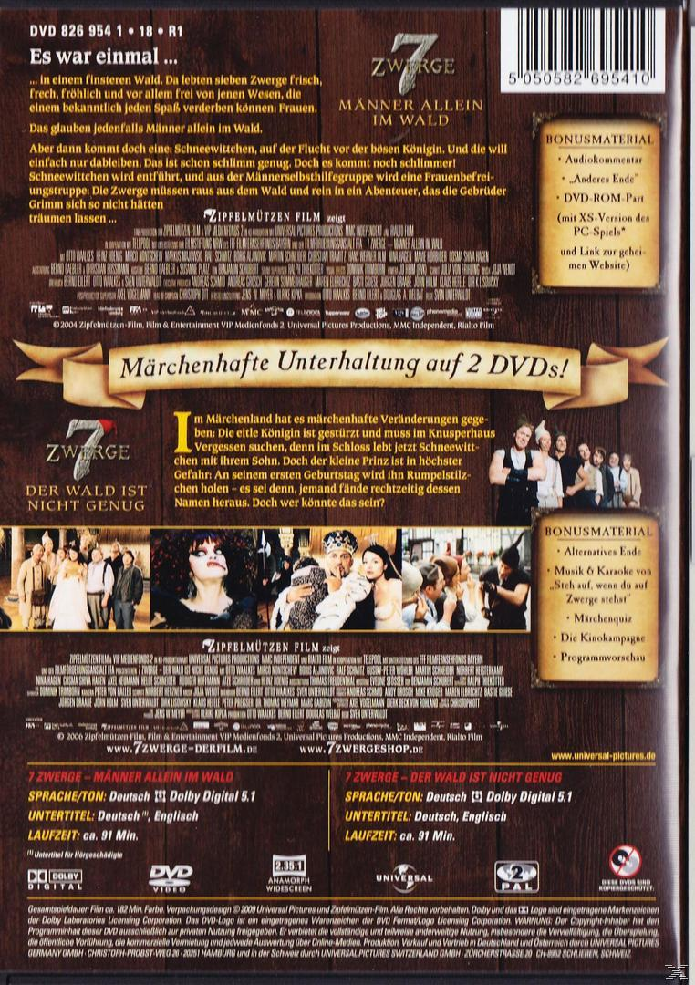 DVD-Cover für 'Schneewittchen und die sieben Zwerge'. Text und Bilder auf goldenem Hintergrund.