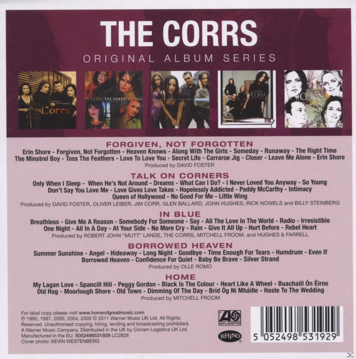 Albumcover von The Corrs, mit Fotos der Bandmitglieder und Songtiteln.