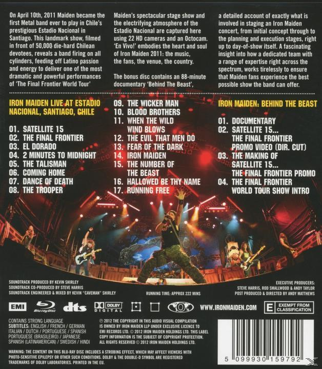 DVD-Cover für das Iron Maiden Konzert. Enthält Bandbilder, Tracklist und weitere Inhaltsangaben.