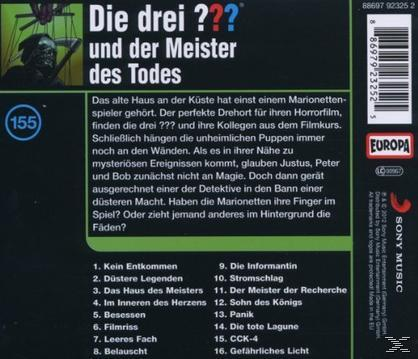 Album-Rückseite mit deutschem Text. Enthält Text und eine Cartoon-Zeichnung einer Marionette.