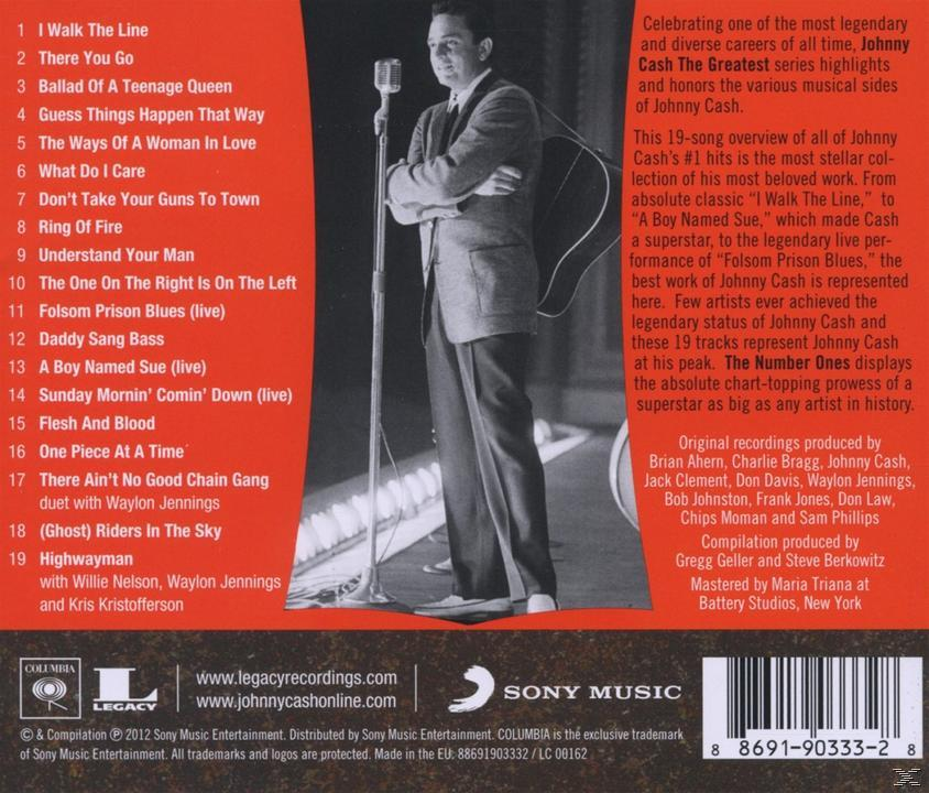 Albumcover mit Johnny Cash auf der Bühne, einem Mikrofon und einer Titelliste.