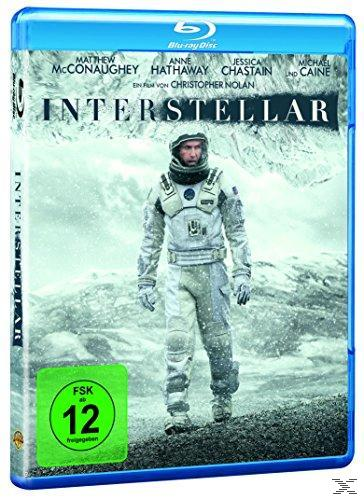 Interstellar Blu-ray-Cover, Astronaut in Schneelandschaft, mit Filmtitel und Besetzungsdetails.