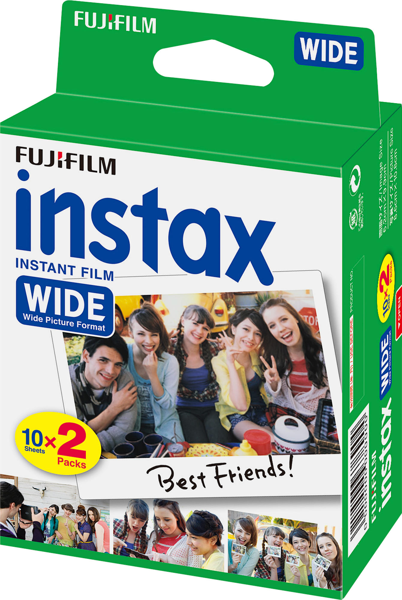Schachtel mit Instax-Film mit Bildern von Personen auf der Vorderseite.