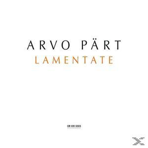 Album borító: 'ARVO PÄRT' és 'LAMENTATE' szöveg fehér háttéren. Kis szöveg alul.
