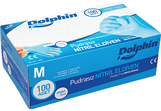 DOLPHIN 100'lü Nitril Muayene Eldiveni Pudrasız M Boy Mavi TM-ELD-0027