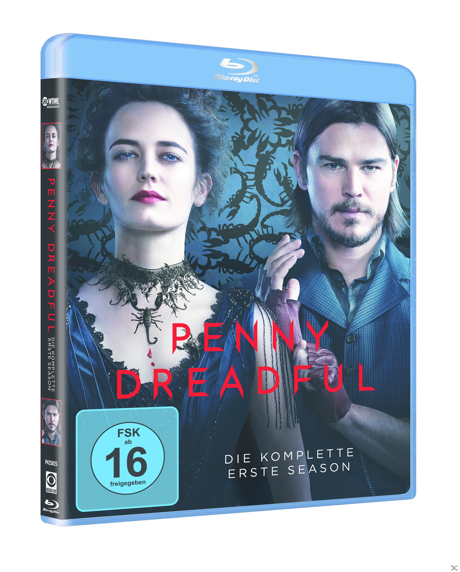 DVD-Cover, zwei Personen in viktorianischer Kleidung. Titel: Penny Dreadful, Staffel 1, und eine blaue Hülle.