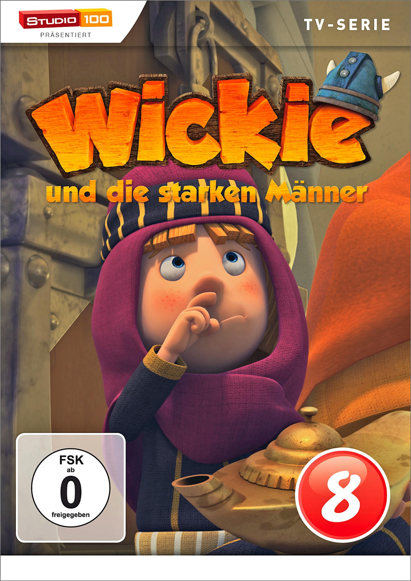 DVD-Cover des Zeichentrickfilms Wickie und die starken Männer mit Zeichentrickfiguren.