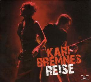 Albumcover, roter Hintergrund mit Mann und Frau, Text: Karl Bremnes Reise.