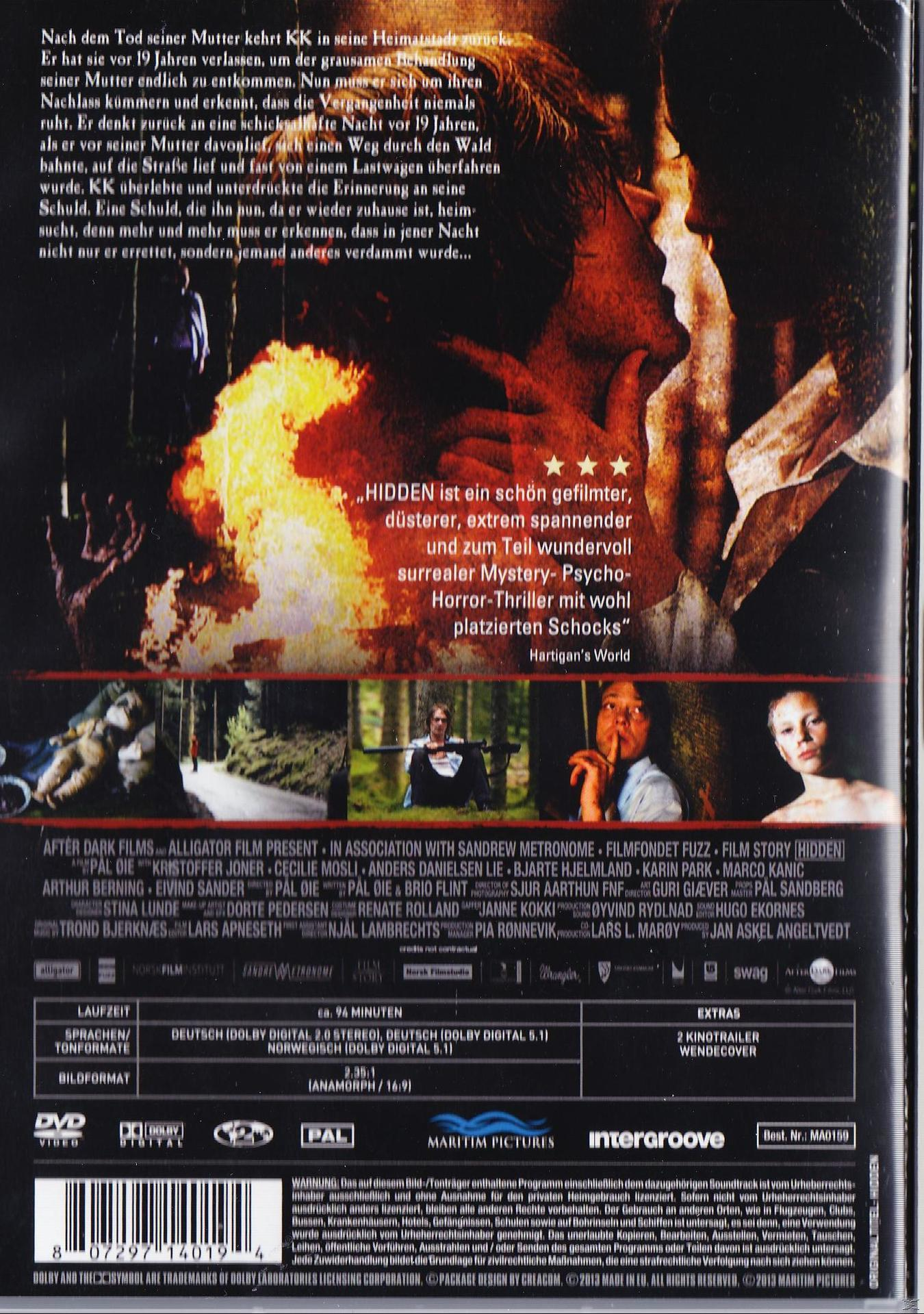DVD-Cover mit Text und Bildern aus dem Film 'Hidden'.