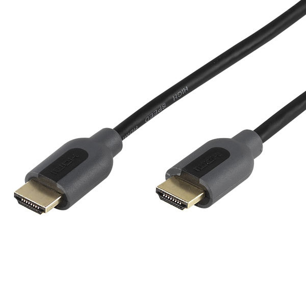 Schwarzes und graues HDMI-Kabel mit Steckern.
