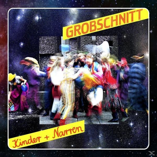 Albumcover mit einer Gruppe von Menschen, die in einer farbenfrohen Szene tanzen, mit einem gelben Band mit 'GROBSCHNITT'.