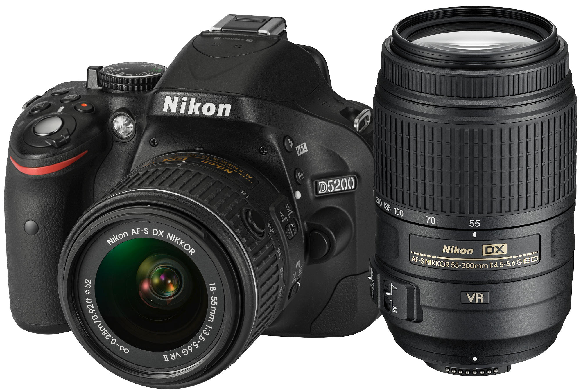 NIKON D5200 Spiegelreflexkamera, 24,1 Megapixel, 18-55 mm, 55-300 mm Objektiv (VRII, VR), Schwarz