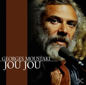 Albumcover: Georges Moustaki hält ein Mikrofon, darunter Text.