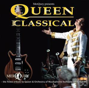 CD-Cover mit einem Mann, der auf der Bühne singt, Gitarre und den Worten Queen Classical.