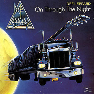 Albumcover: Ein schwarzer Truck mit Gitarre, fliegend über Mond. Def Leppard Text.