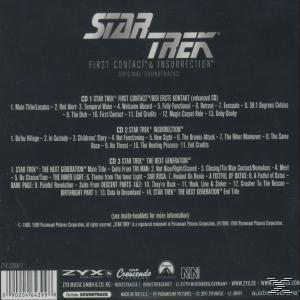 CD-Cover für Star Trek mit Musik. Text listet Songs, Credits und ein Paramount-Logo auf.
