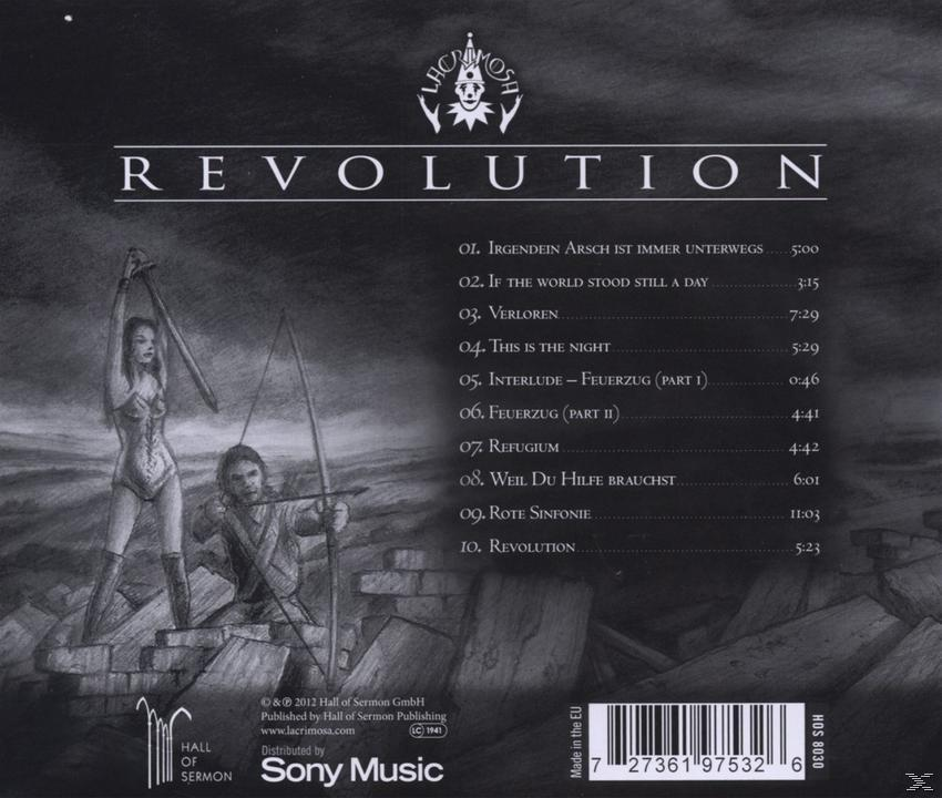 Die Rückseite der CD Revolution von Lacrimosa mit Titelliste und Artwork.