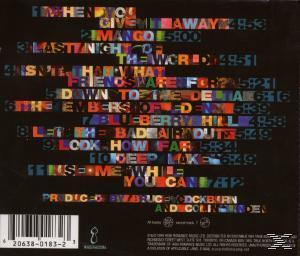 Album-Rückseite mit einem farbenfrohen Raster von Songtiteln und Produktionskrediten.