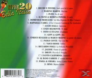 CD-Cover: 'Super 20 Bella Italia' mit Farben der italienischen Flagge.
