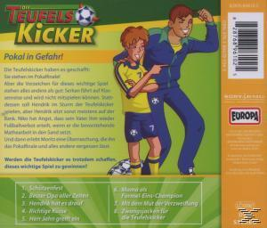 Cartoonbild von zwei Jungen, einer zeigt, mit Fußball und Text auf Deutsch.