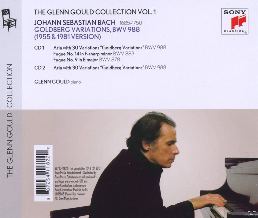 Albumcover: Glenn Gould spielt Klavier. Text: The Glenn Gould Collection. Schwarz und Weiß.