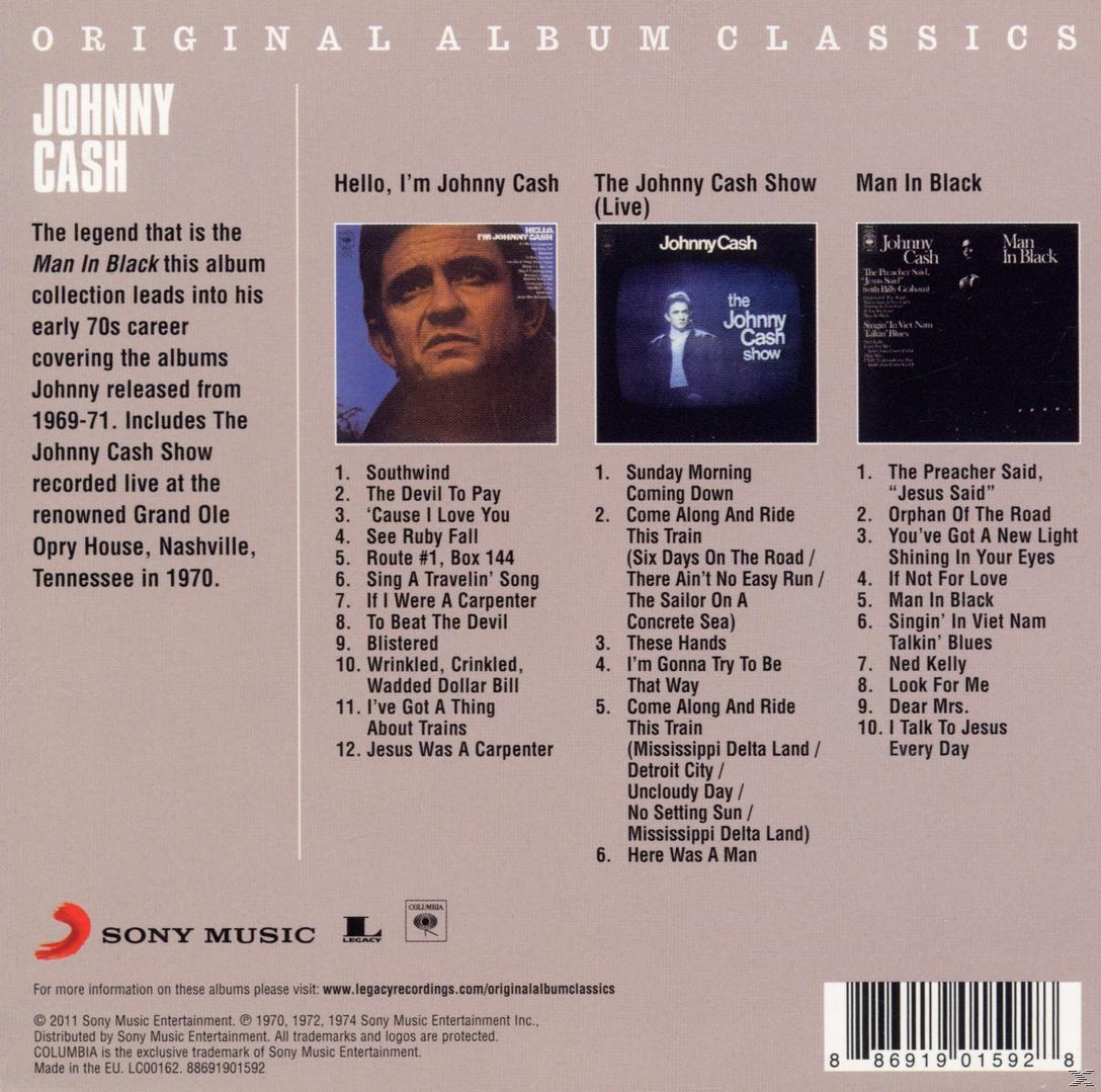 Albumcover von Johnny Cashs 'Original Album Classics' mit mehreren Albumcovern und Titellisten.