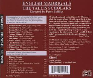 The Tallis Scholars - ENGLISH MADRIGALS  - (CD)