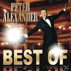 Peter Alexander im Smoking hält einen Ball, lächelnd. 'Best of' Text prominent, Theaterhintergrund.