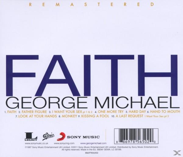 Pochette d'album avec le mot 'FAITH' en grandes lettres et 'GEORGE MICHAEL' en dessous.