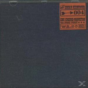 Schwarzes Albumcover mit einem orangefarbenen Pfeil und Text.