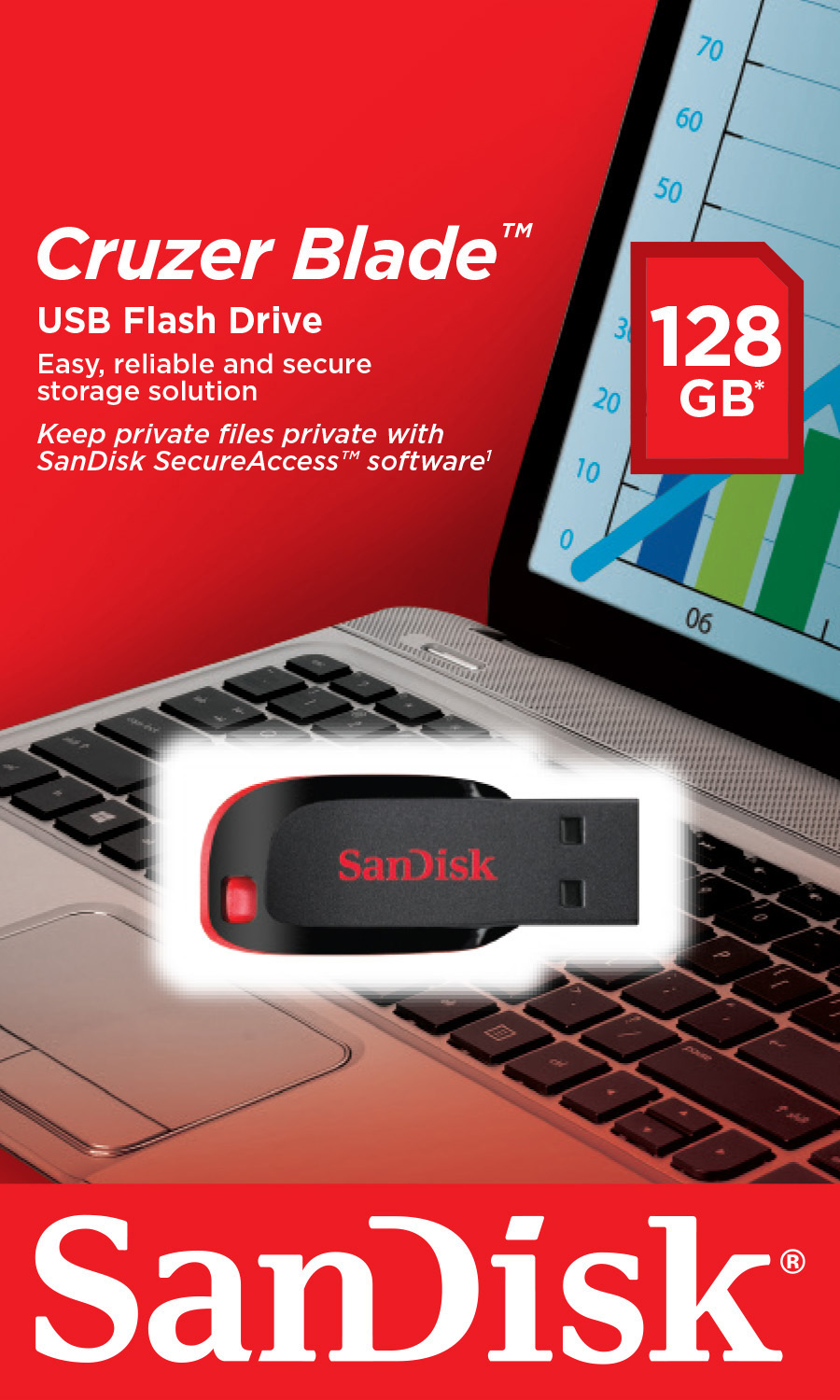 SANDISK Cruzer Blade USB-Stick, 128 Schwarz/Rot GB