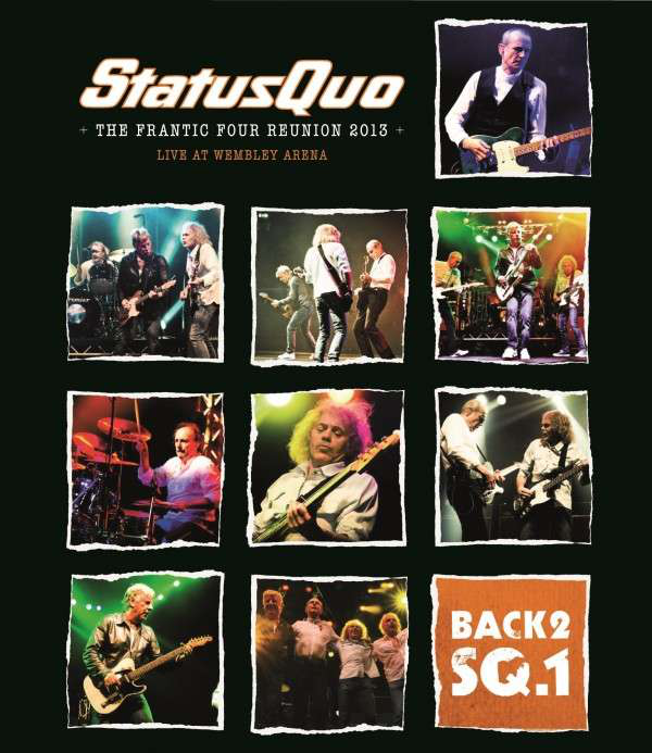A Status Quo album borítója. A zenekar élőben játszik, több képen.