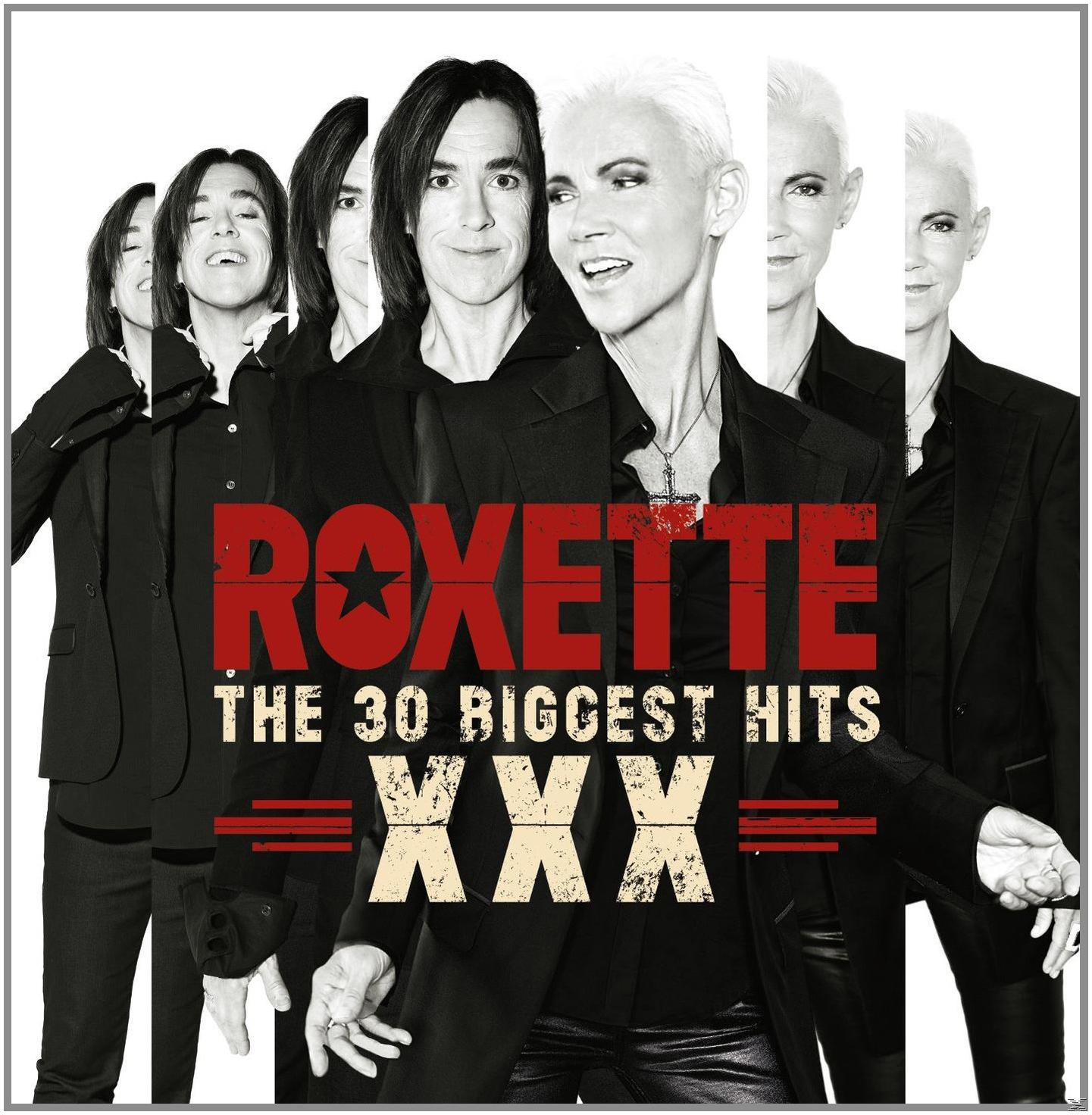 Roxette albumborító. A zenekar tagjai fekete ruhában, fehér háttér előtt. A szöveg így szól: The 30 Biggest Hits.